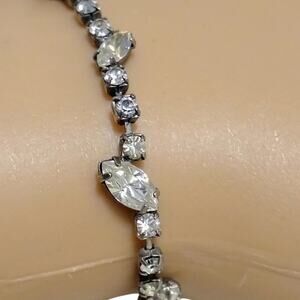 50s Clear Marquise Gemstones Silver Tone Tennis Bracelet Fold Over Clasp Closure